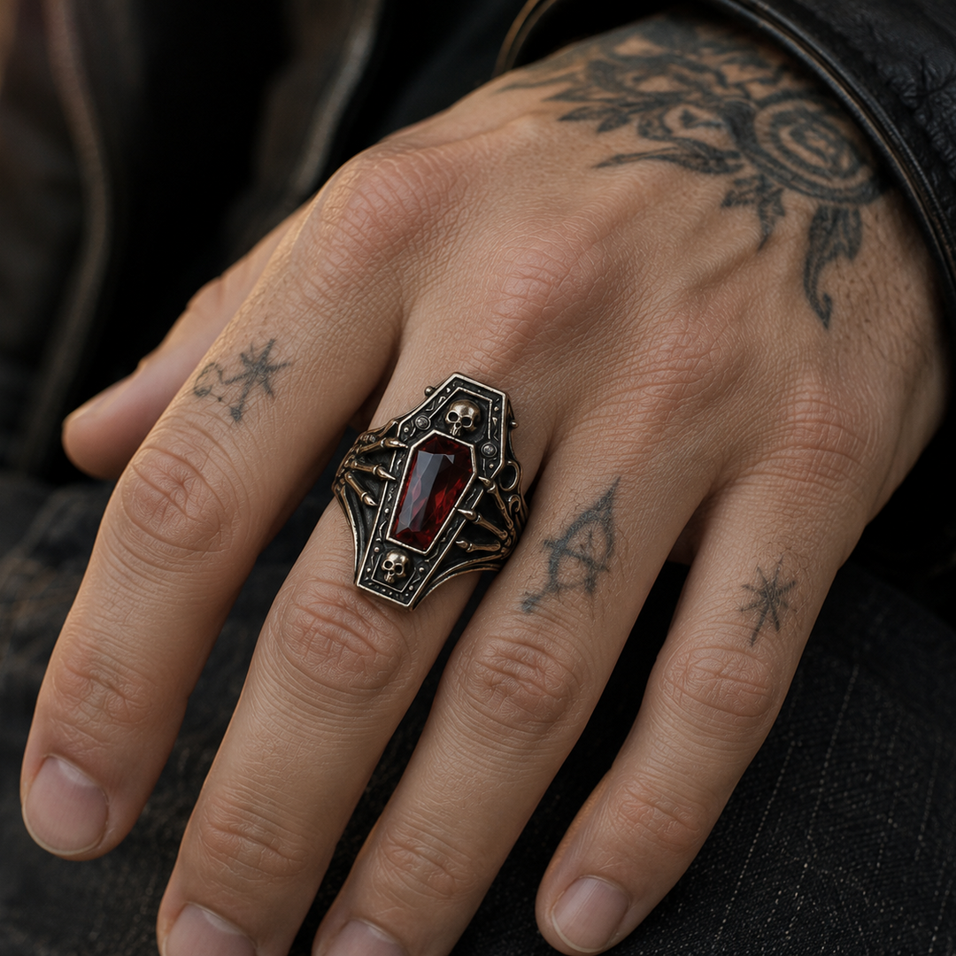 Gothic Coffin Skull Ring