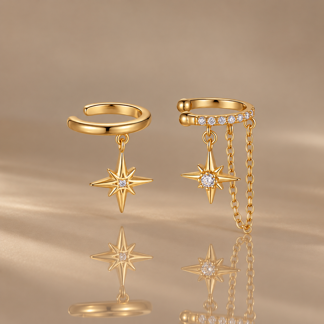 Eight-Pointed Star Chain Ear Cuff