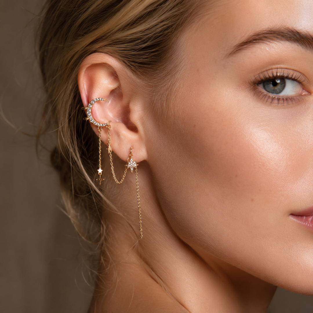Celestial Moon &amp; Star Chain Earring