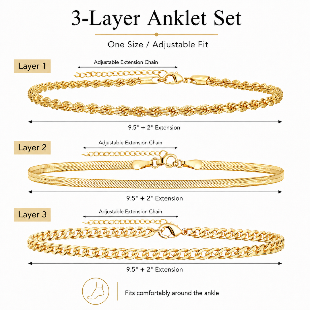Triple Layer Chain Anklet Set