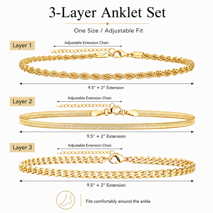 Triple Layer Chain Anklet Set