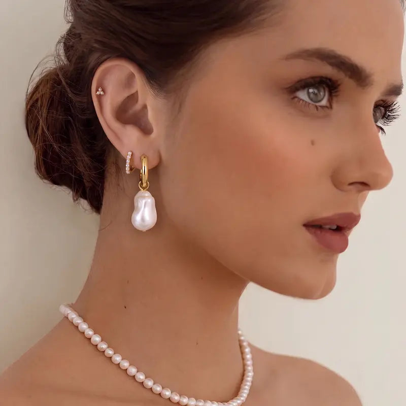 Pearl Drop Hoop Earrings Set