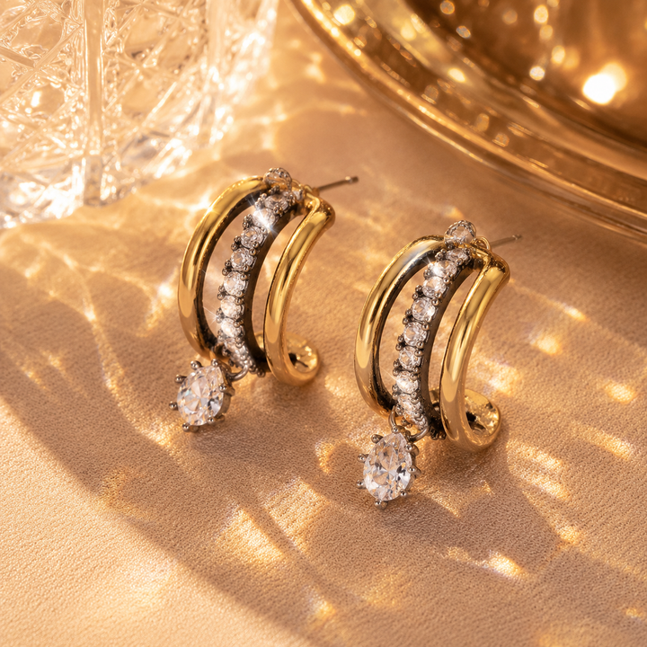 Gold &amp; Silver Crescent Drop Earrings