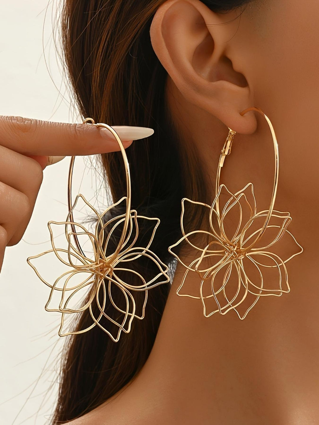 Gold Floral Wire Hoop Earrings