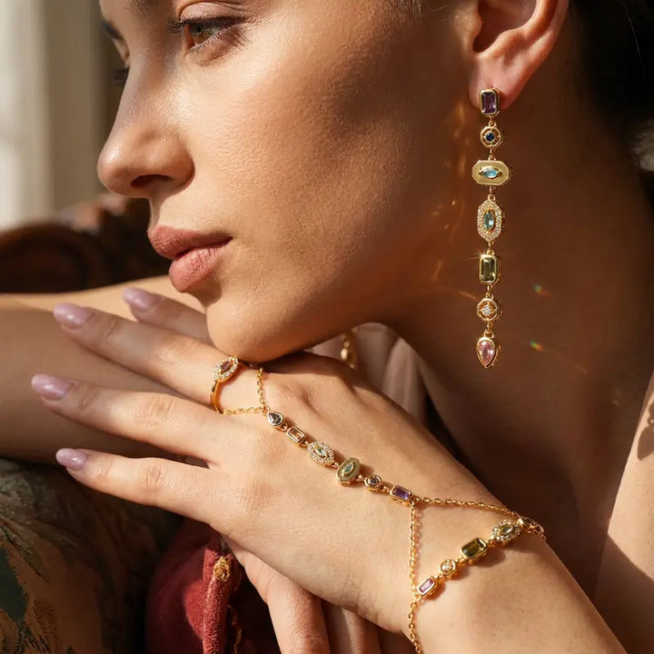 Multicolor Gemstone Vertical Drop Jewelry Set
