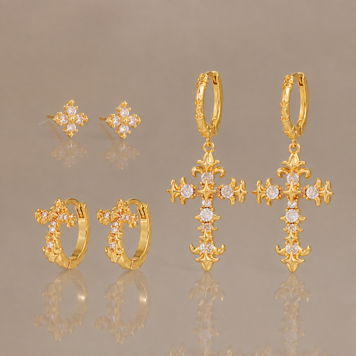 Cubic Zirconia Cross Hoop Earrings