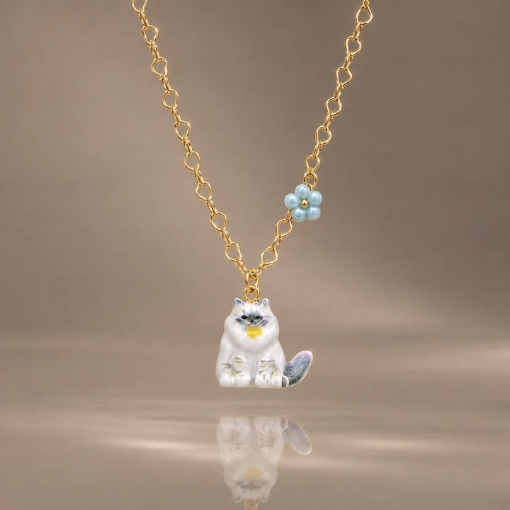 Cute Cat Flower Pendant Necklace