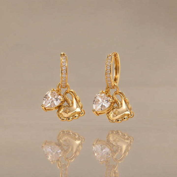 Double Heart Charm Hoop Earrings