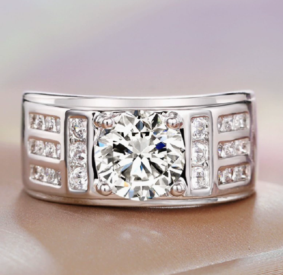 Mens Moissanite Style Pavé Ring