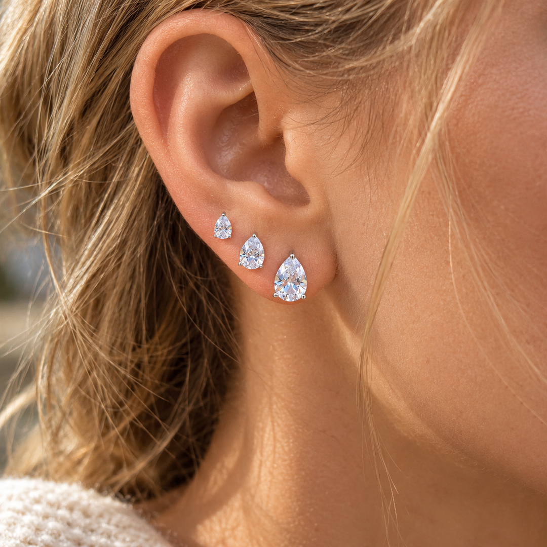 Pear Cut Moissanite Stud Earrings