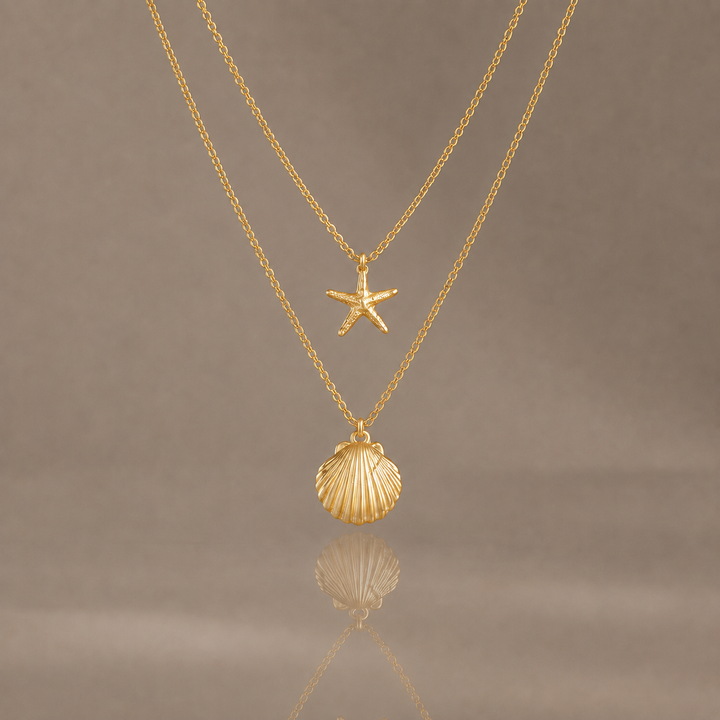 Layered Starfish &amp; Shell Pendant Necklace