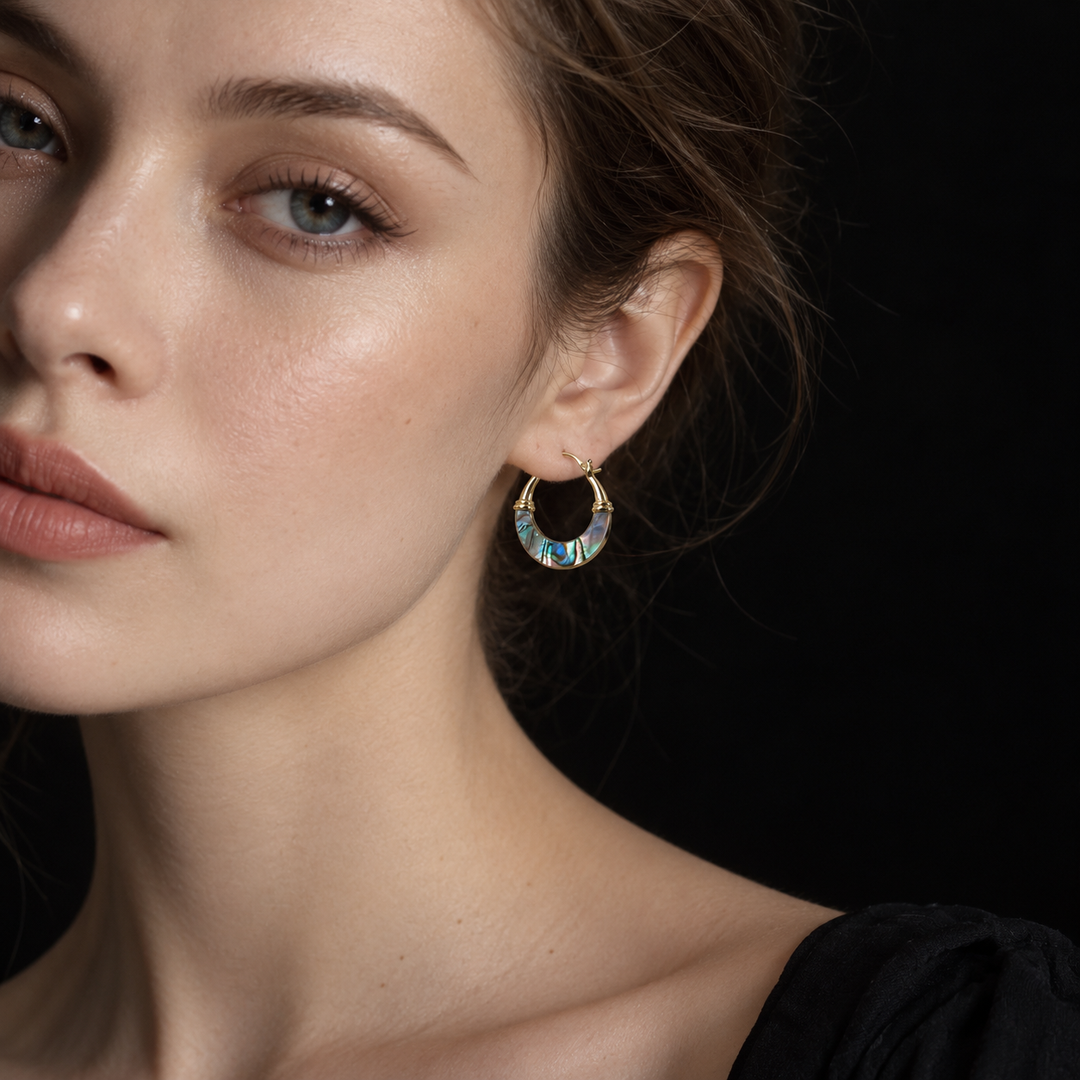 Abalone Shell Gold Hoop Earrings