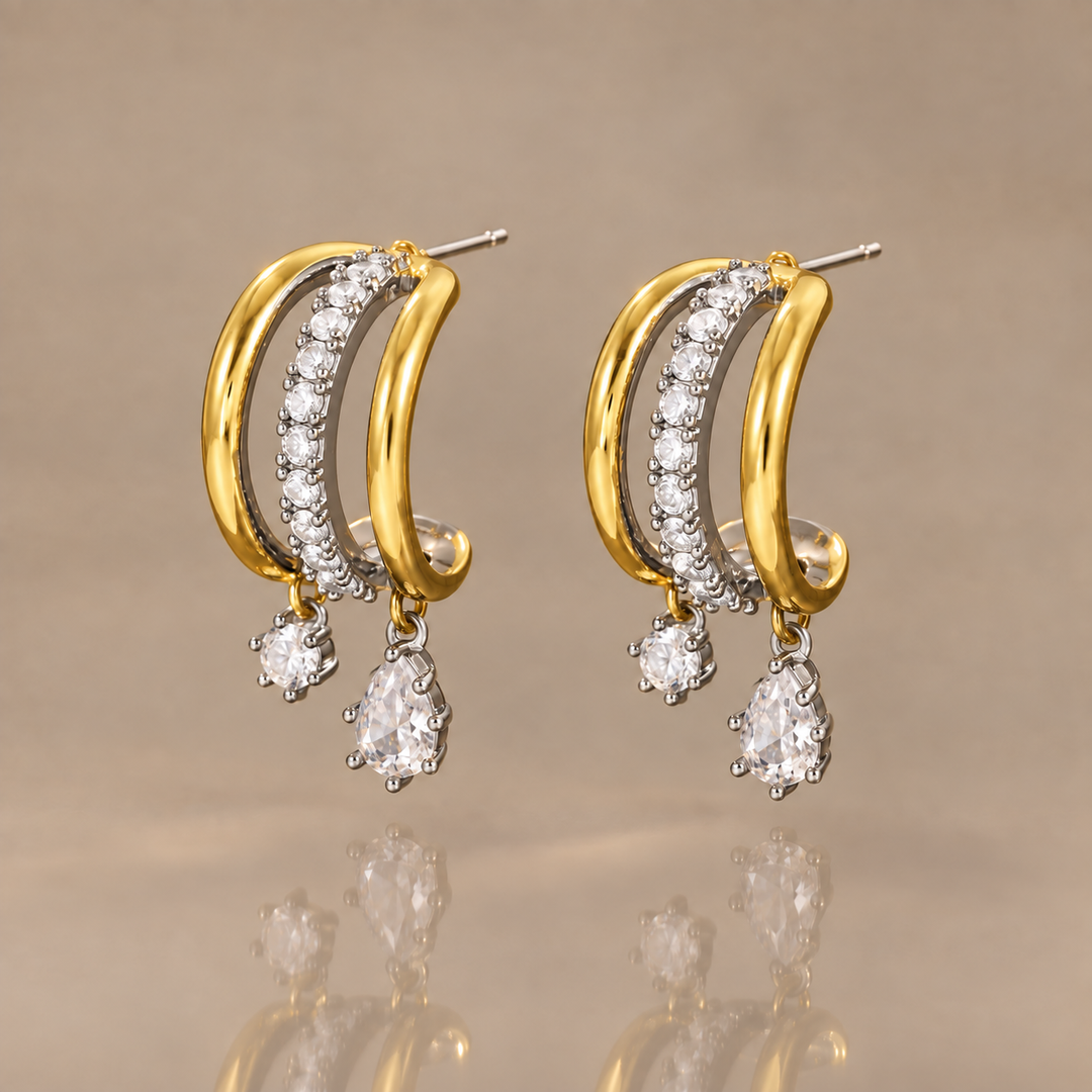 Gold &amp; Silver Crescent Drop Earrings