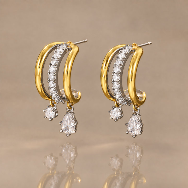 Gold &amp; Silver Crescent Drop Earrings