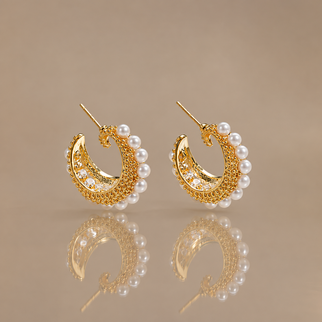 Pearl Crescent Hoop Earrings