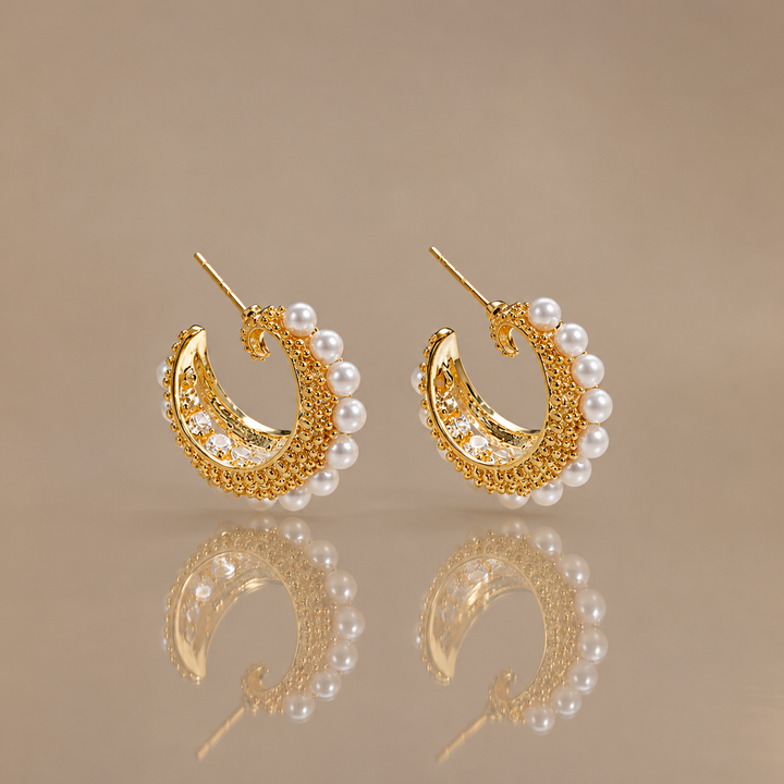 Pearl Crescent Hoop Earrings