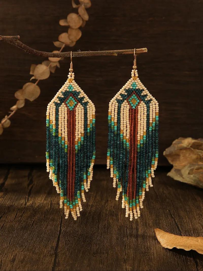 Boho Beaded Tassel Earrings