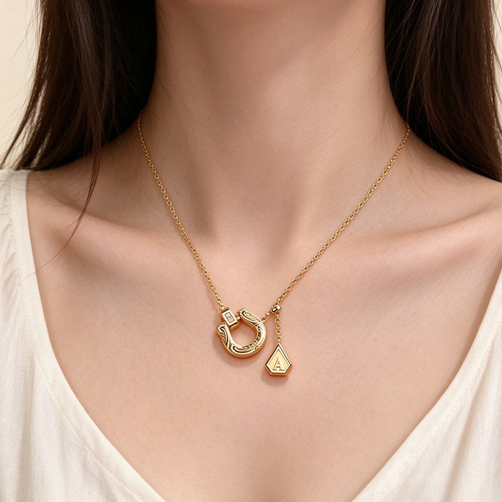 Fortuna Gold Horseshoe Initial Necklace