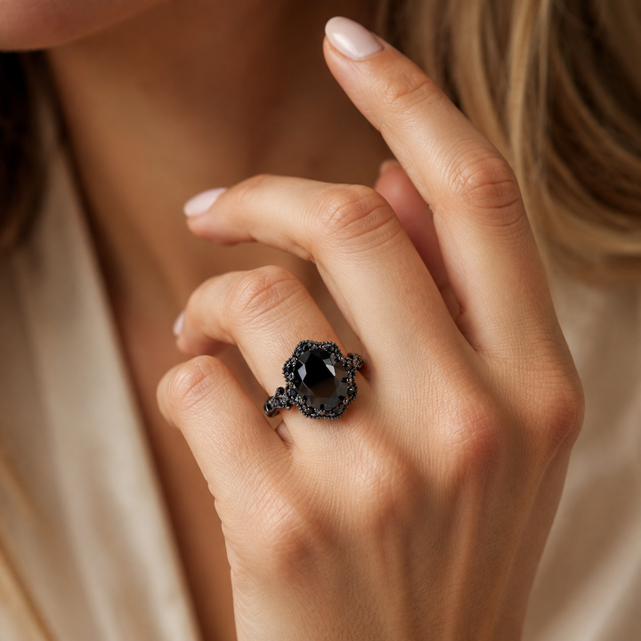 Vintage Obsidian Halo Ring