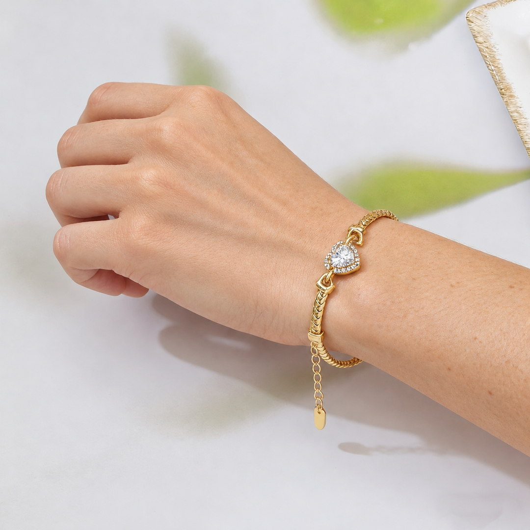 Heart Zircon Snake Chain Bracelet