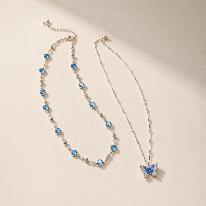 Blue Butterfly Layered Necklace