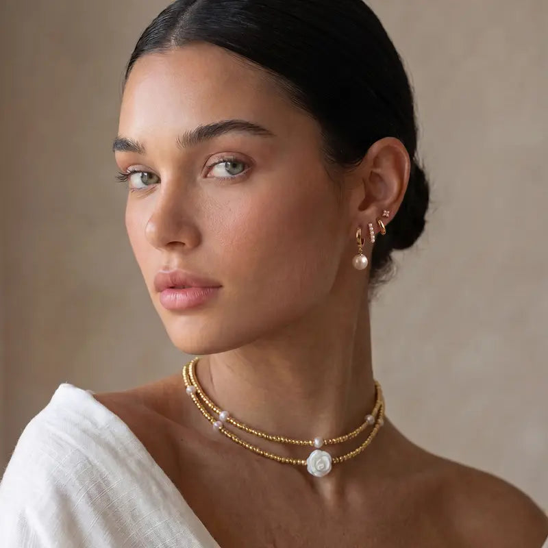 Pearl Drop Hoop Earrings Set