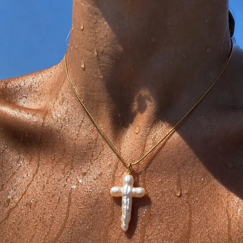 Baroque Pearl Cross Necklace