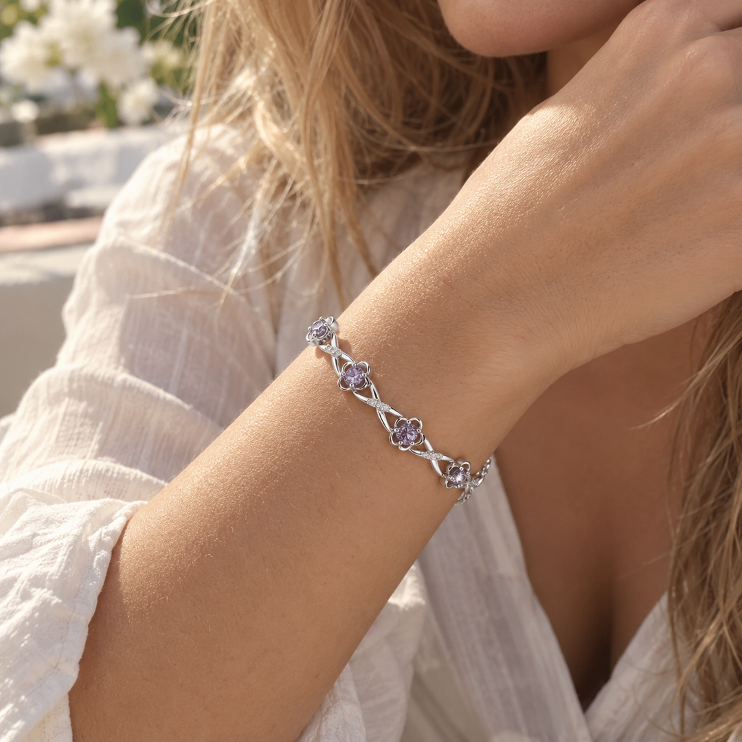 Silver Floral Crystal Bracelet