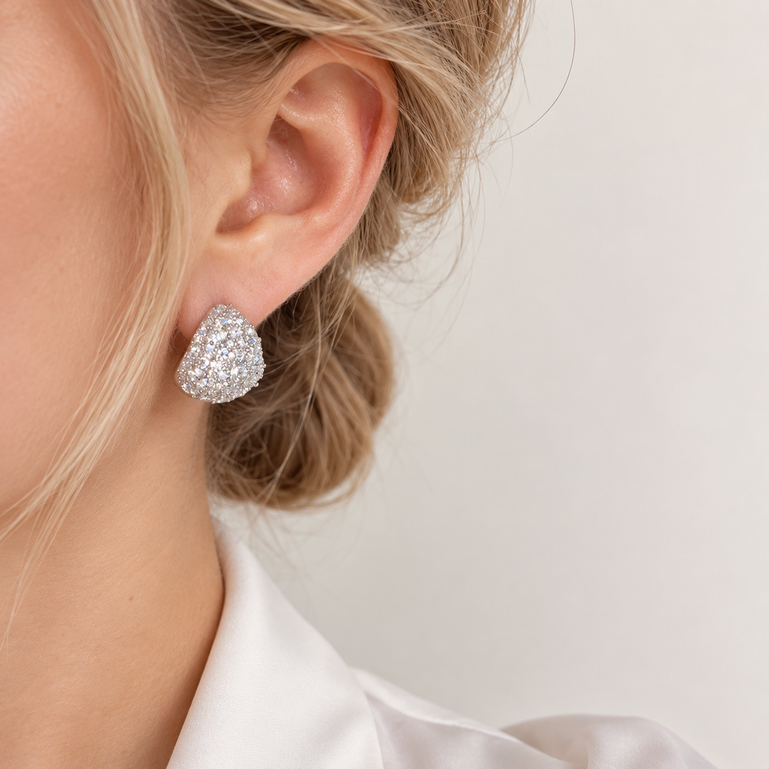 Crystal Pavé Heart Stud Earrings