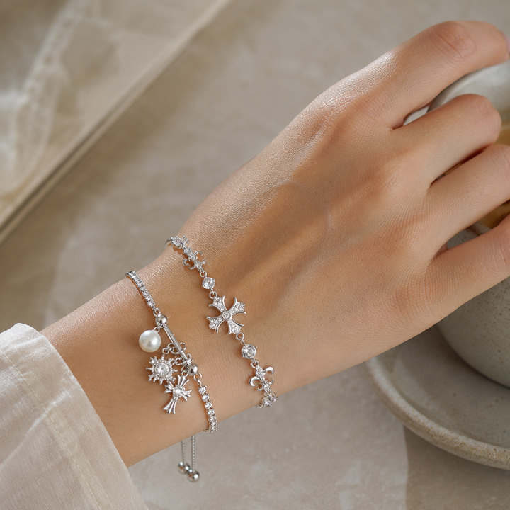 Vintage Cross Charm Layered Bracelet