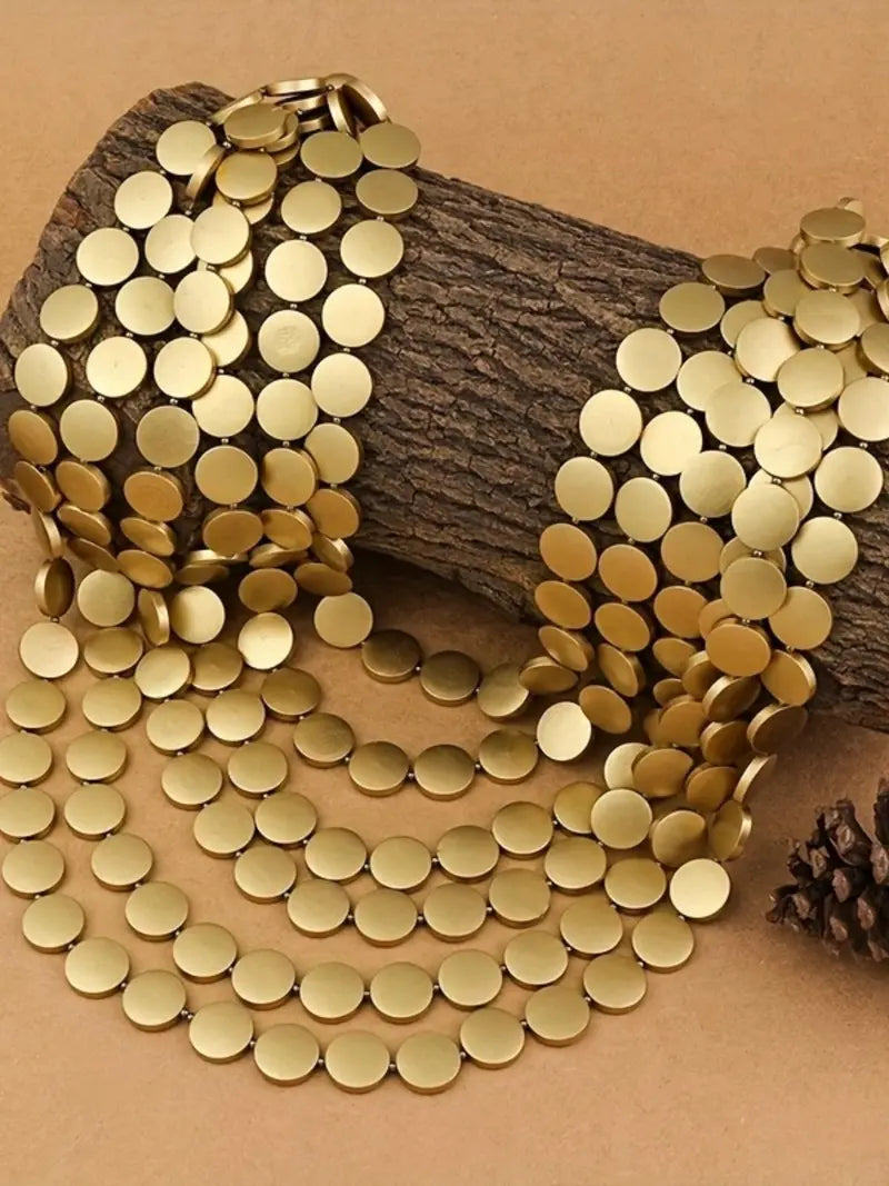 Golden Layered Disc Statement Necklace
