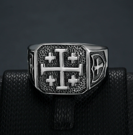Mens Jerusalem Cross Signet Ring