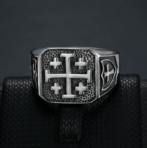 Mens Jerusalem Cross Signet Ring