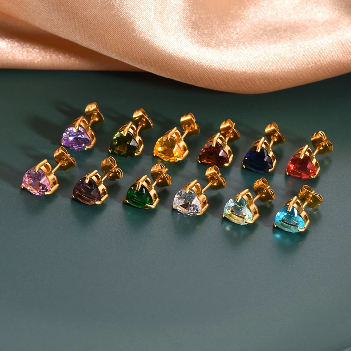 Serene Heart Birthstone Studs