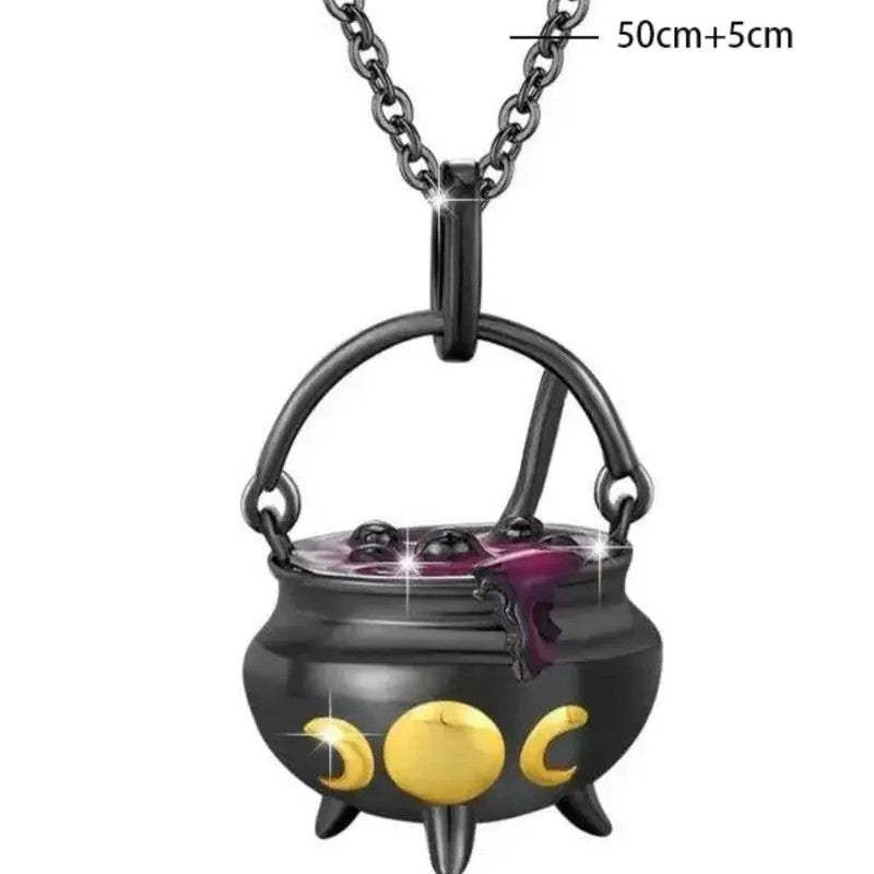 Witch Cauldron Halloween Pendant Necklace