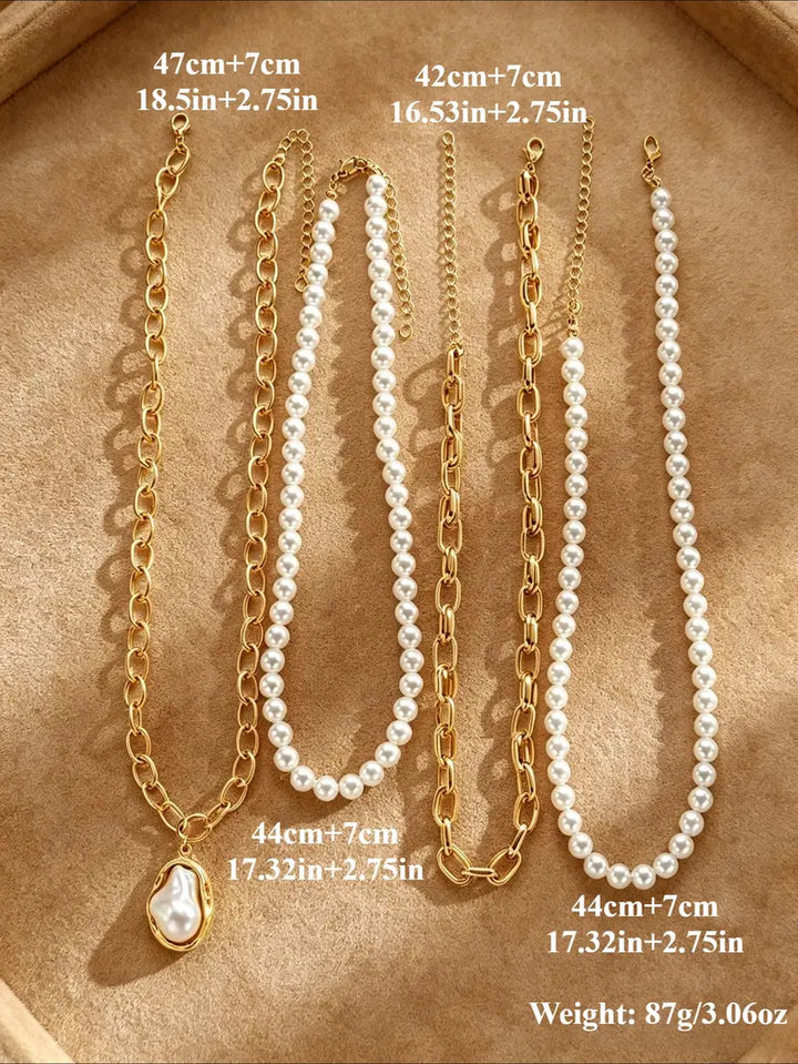 Layered Pearl Charm Necklace Set