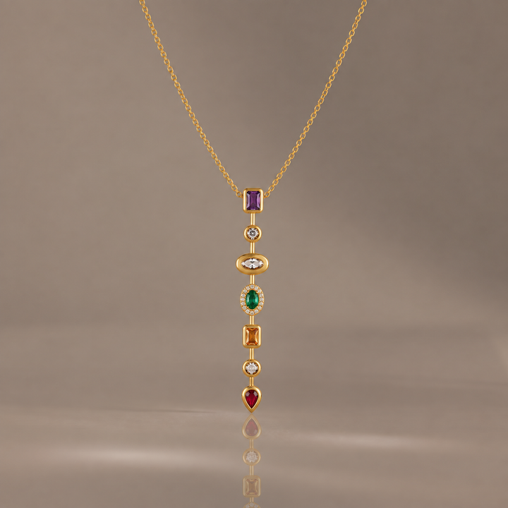 Multicolor Gemstone Vertical Drop Jewelry Set