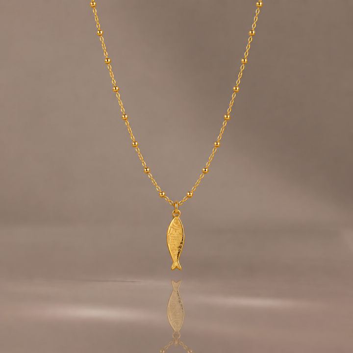 Gold Fish Pendant Necklace &amp; Earrings Set