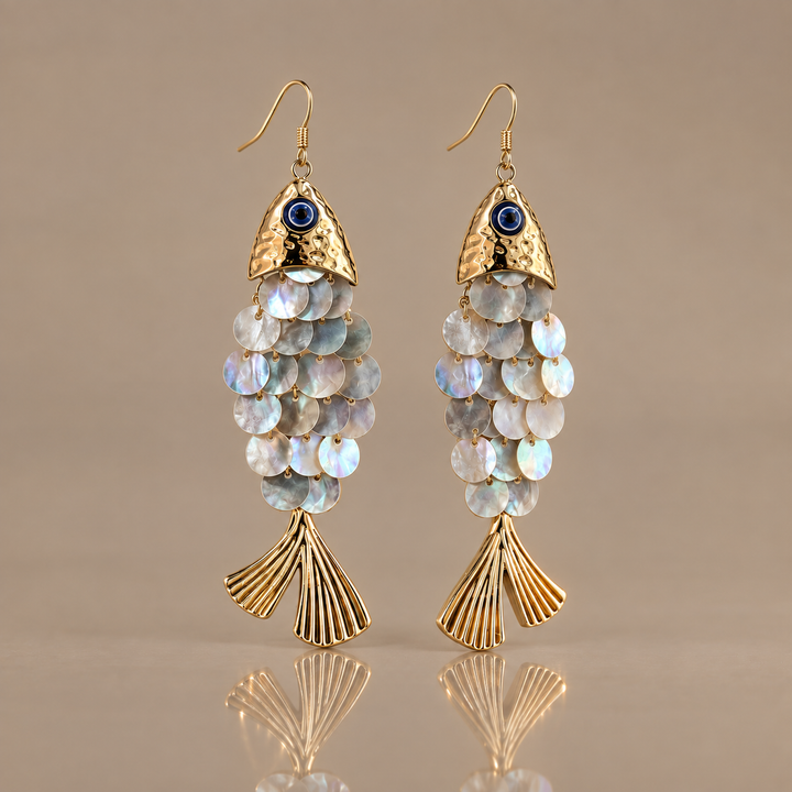 Fish Scale Tassel Drop Earrings