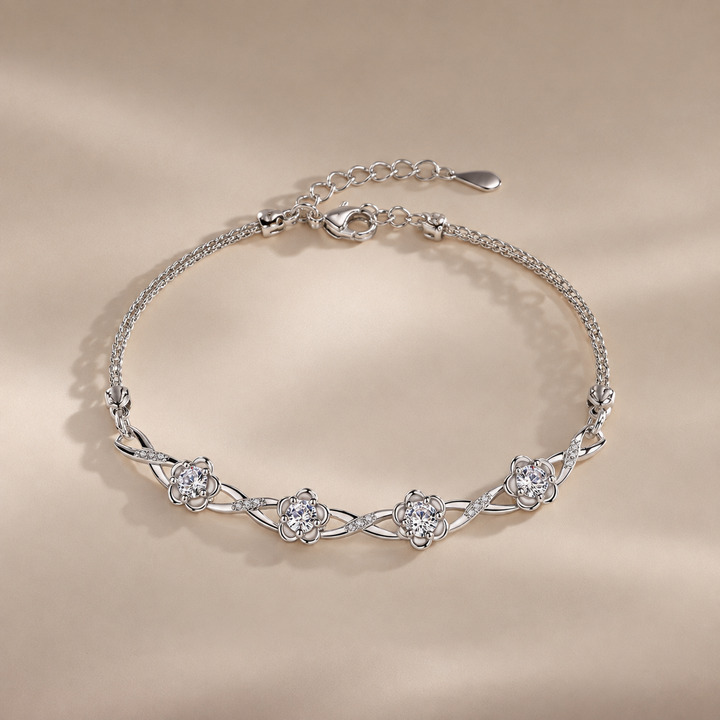 Silver Floral Crystal Bracelet