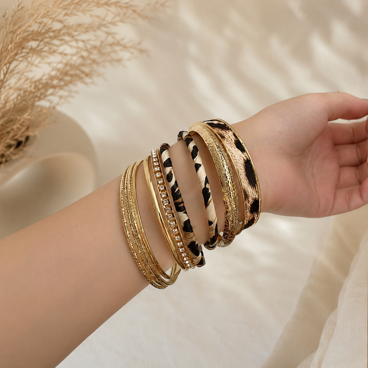 Leopard Print Layered Bangle Set