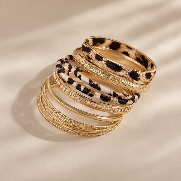 Leopard Print Layered Bangle Set