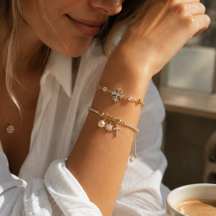 Vintage Cross Charm Layered Bracelet