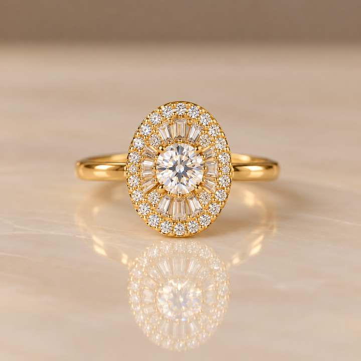 Oval Halo Zircon Ring