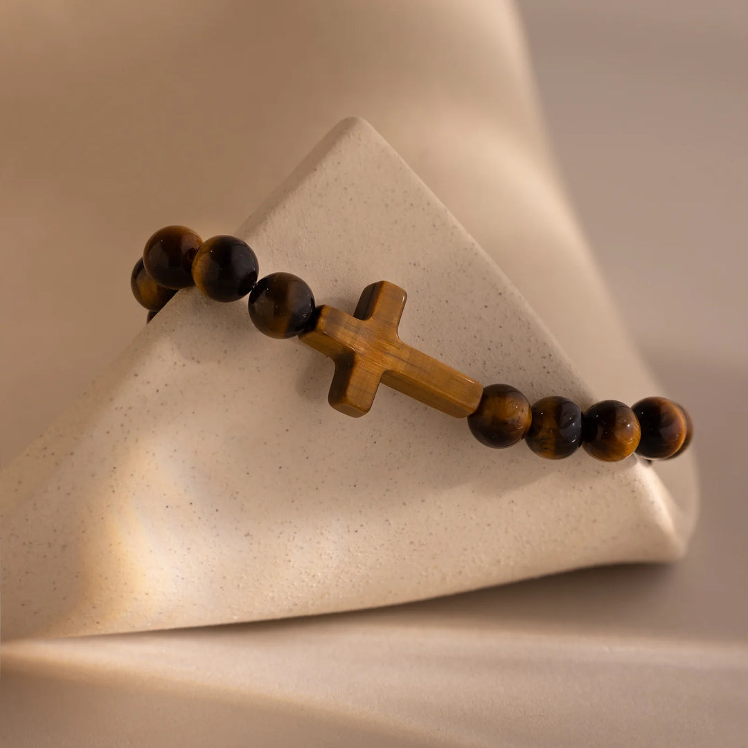 Tiger Eye Stone Cross Bracelet