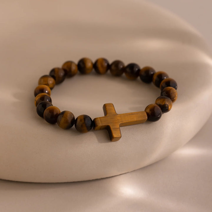 Tiger Eye Stone Cross Bracelet