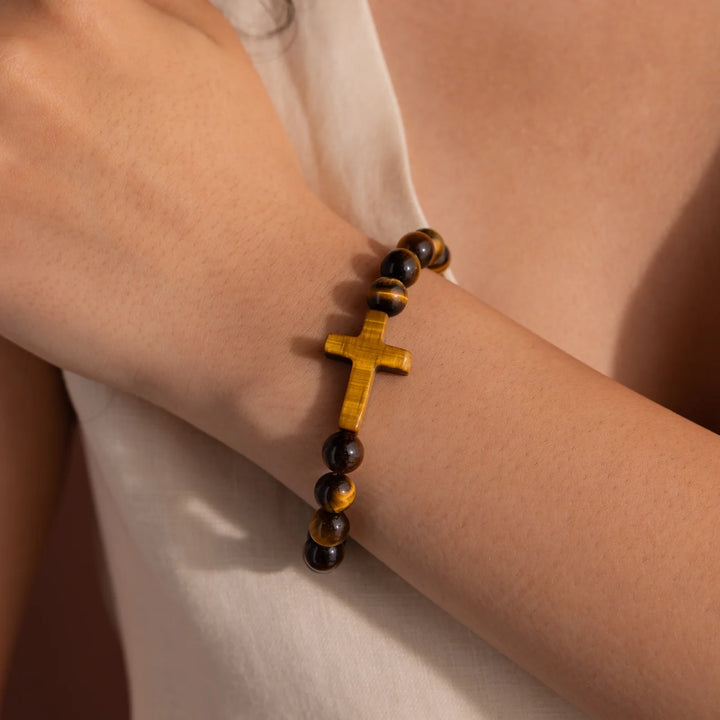 Tiger Eye Stone Cross Bracelet