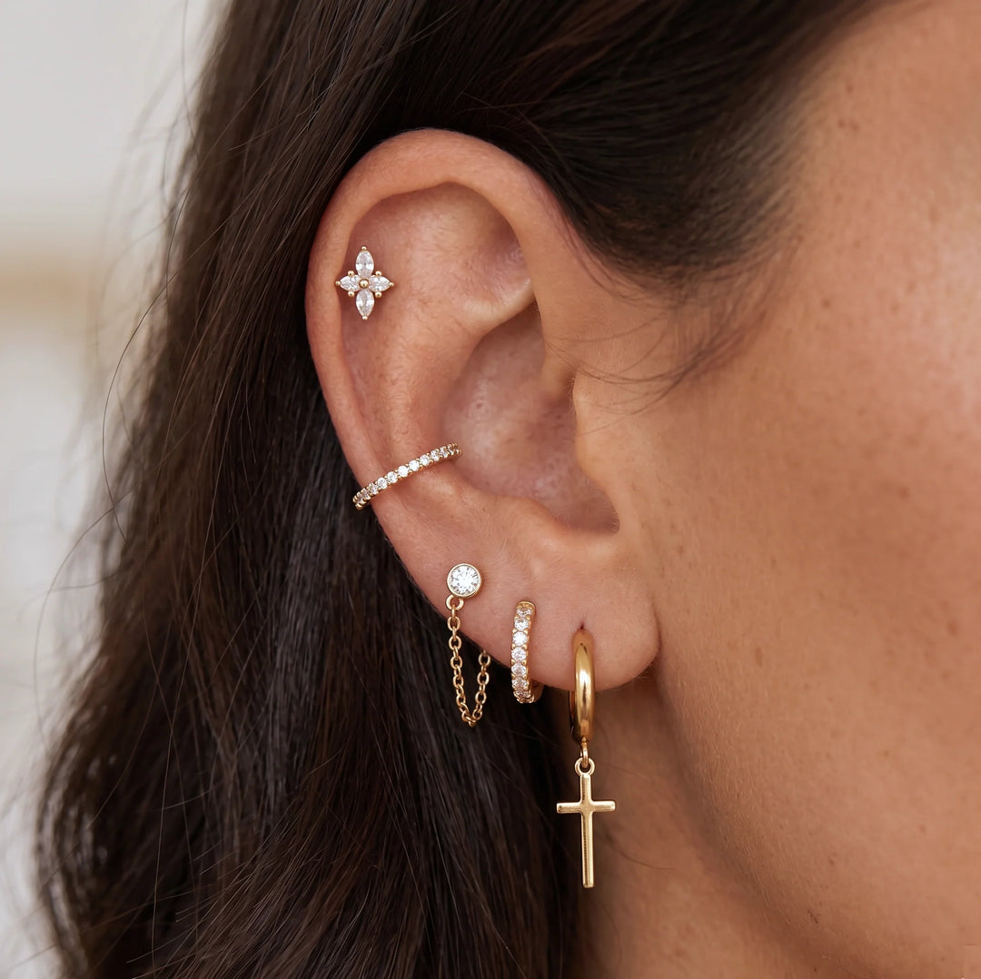 Cubic Zirconia Chain Stud Earrings