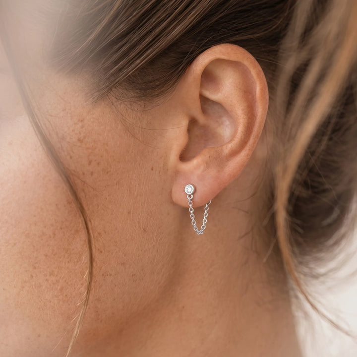 Cubic Zirconia Chain Stud Earrings