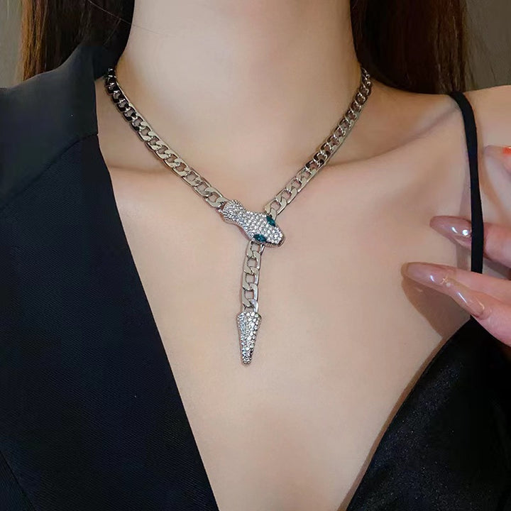 Crystal Snake Pendant Chain Necklace